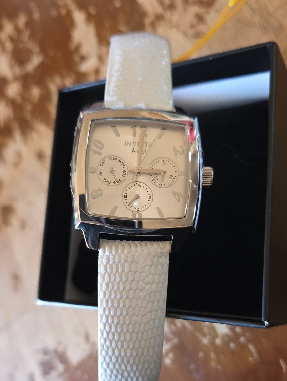Invicta Angel White Dial Silver-Tone Case Watch with White Leather Strap